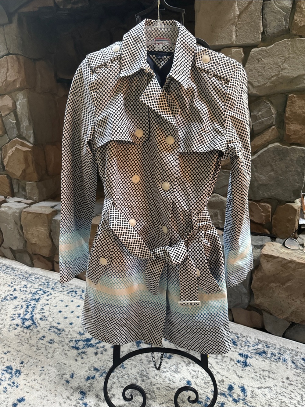 Tommy Hilfiger Black & White Polka Dot Trench Coat